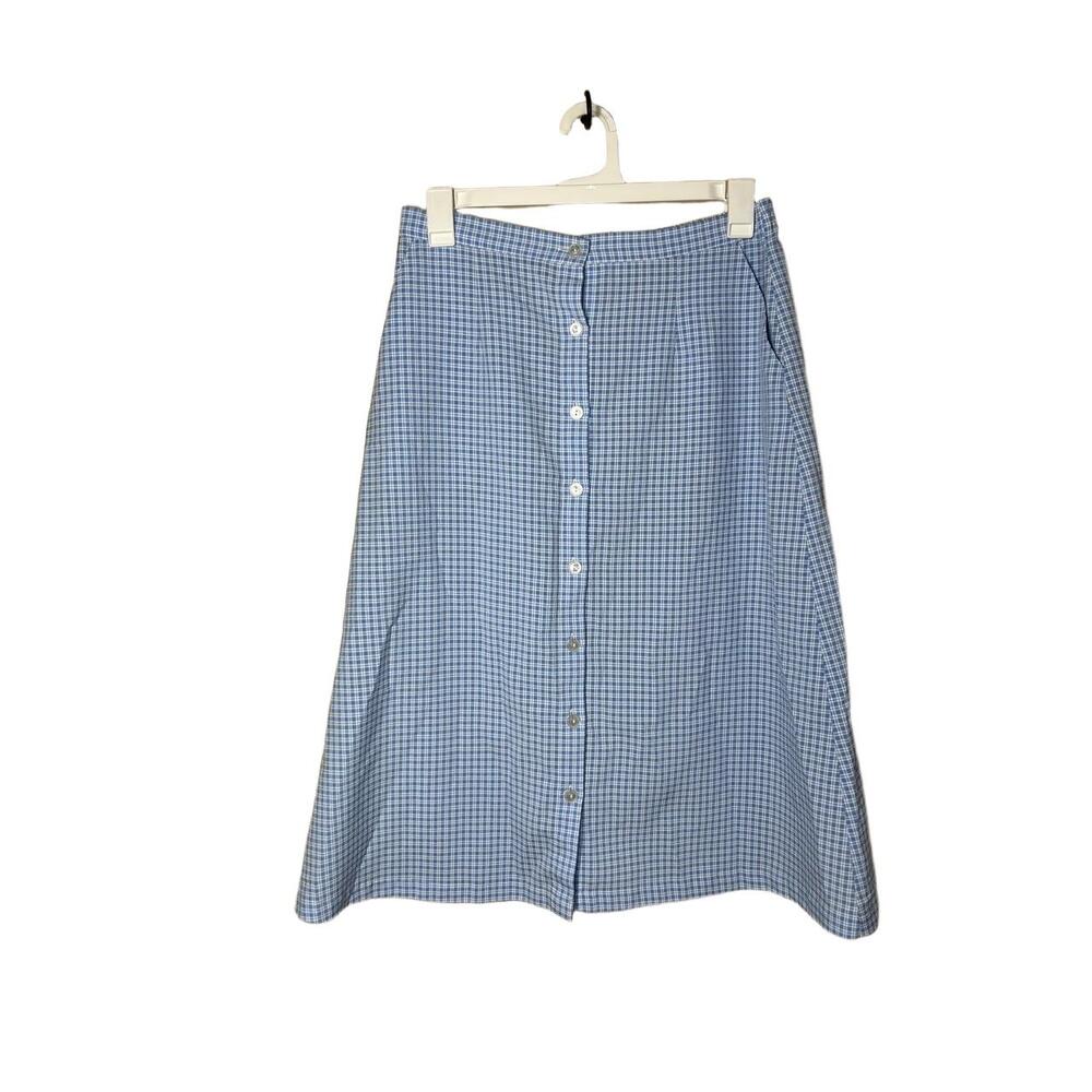 Nikki Skirt‎ Womens Size 14 Blue White Plaid A Line Button Front Pockets Vintage